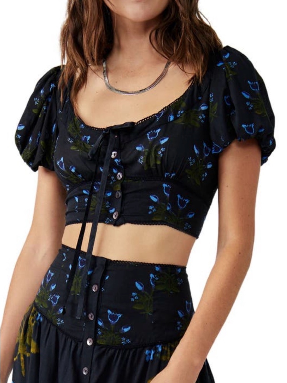 Free People Easy to Love Puff Sleeve Crop Top Medium